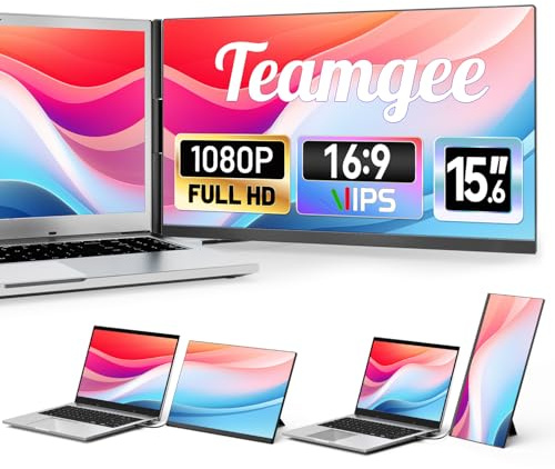 Teamgee Laptop Monitor Erweiterung 15.6, 1080P FHD IPS Portable Monitor Kompatibel mit 13“-17“ Laptops, Slim Bezel-Less Screen Extender mit abnehmbarem Stand, Plug-Play für Mac, Windows