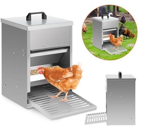 Peviasot 1x automatische Fütterung Hühnchen, 5 kg verzinkte Fütterung Hühnchen Pedal, Abdeckung, wasserdichte Futterseil, Geflügelfutter Füttermaschine