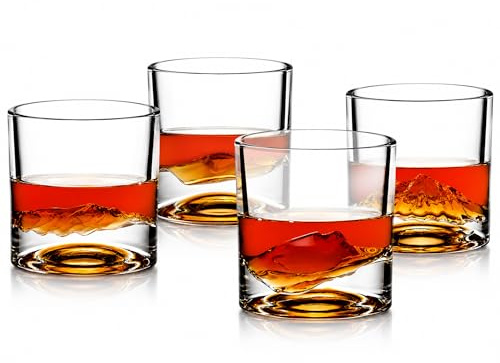 LIITON American Peaks Whiskygläser, Collins, 4er-Set, 300 ml | Gefrierfähiger bleifreier Kristall, Gipfel-skulptierter Boden, kühlt Whisky ohne Eis, hohes Collins-Glas