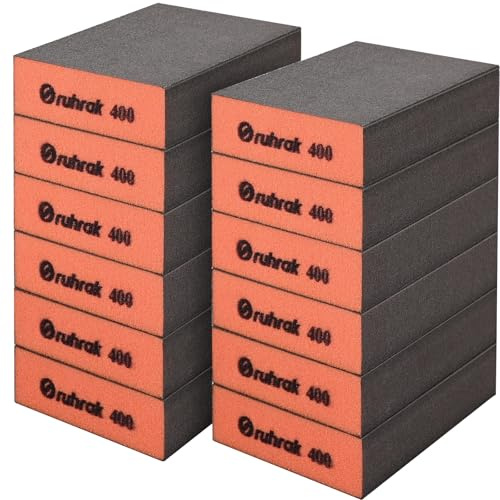 Sruhrak 12 Stück Schleifschwamm Set 400 Körnung Hart Schleifblock | Nass- und Trocken wiederverwendbares Schwammschleifpapier für Holz, Metall, Kunststoff, Lackwände und Gipskarton
