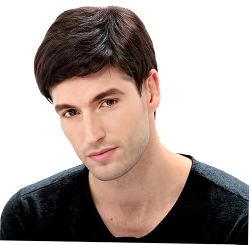 Dsimeig Parrucca corta da uomo, capelli sintetici, capelli sintetici, per Halloween, colore: marrone