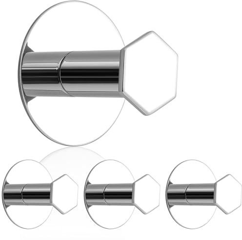 SAYAYO Self Adhesive Hooks Chrome Stick on Coat Hooks Hook for Hanging | Strong Sticky Towel Hooks for Back of Door, Bathroom, Kitchen, No-Nails, SUS304 Stainless Steel, 4 Pack