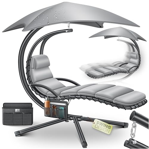 KESSER® Schwebeliege mit Sonnenschirm, Hängeliege, Sonnenliege H200, L194, B100 cm, Relaxliege, Schaukelliege Hängematte, bis 120 kg belastbar, Auflagen - Nackenkissen, Inkl. Tasche