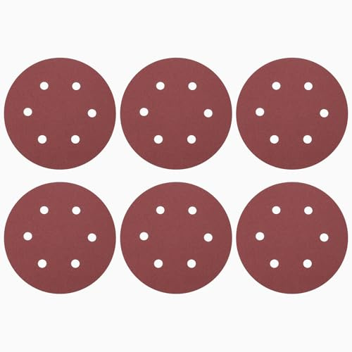 sourcing map 25Pcs 6Inch Sanding Discs 180Grit Red Aluminum Oxide 6 Hole | Hook and Loop Sandpaper Orbital Sander Sandpaper for Woodworking Automotive Metal Polishing