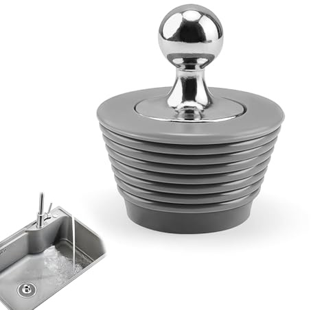 HASLED Universal Silikon Waschbeckenstöpsel - Abflussstopfen mit Zinkgriff (Grau) | Silikon-Dichtung | Abflussstopfen Universal Spülenstopfen Universal Stöpsel Spülbecken | Geruchsstopper Spiraldesign