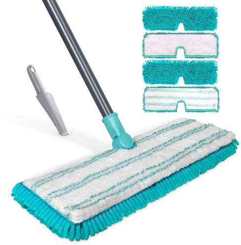 Masthome Microfiber Floor Mop, Double-Sided Flat Mop with 4pcs Washable Pads and Adjustable Handle, Wet Dry Dust Mops for Hardwood Laminate Tile Floor Cleaning