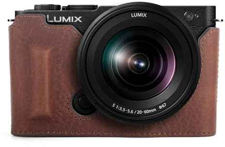 MUZIRI KINOKOO Housse Compatible avec Panasonic Lumix DC-S9 Appareil Photo, Demi-étui de Protection en Cuir véritable pour Appareil Photo Hybride Lumix S9 - avec Ouverture en Bas et poignée - Marron