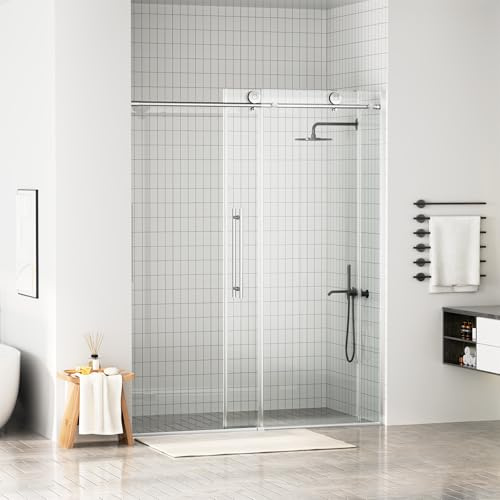 WinZo Frameless Sliding Glass Shower Door 56‑60“ W x 75” H, Brushed Nickel