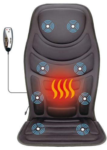 JOJOPEPE Heated Massage Seat Cushion with Remote Control, 8 Vibration Motors Chair Back Massager, Heat Therapy, Black