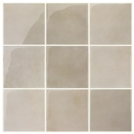COMSTICKC Más Grueso Azulejos Adhesivos 3D Marrón Claro, 10 Piezas, Baldosas Adhesivas Pared 3D de Vinilo, Paneles de Pared 3D para Cocina y Baño, Impermeables, 30.5 x 30.5 cm, 2,5 mm de Grosor