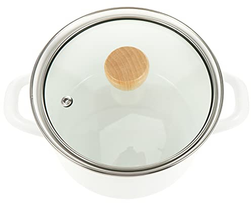 GLJTUO Stainless Steel Soup Pot Enamel Stockpot With Glass Lid Double Ears Nonstick Saucepans Pans Steamer Pot Boiler Pot Kitchen Cookware White Saucepan,