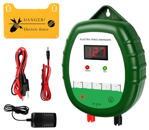 Electric Fence Charger Controller Powered by 12V AC- Multi-Powered,2 Joules High-Power Output Energizer with LED Display,Repels Large Animal Cattle,Horse,Pet,Poultry for Livesock,Orchards,Gardens