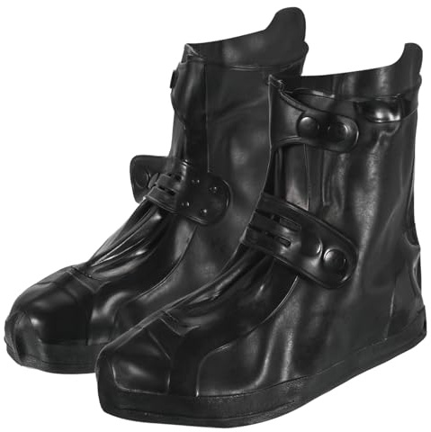 sourcing map Waterproof Shoes Cover XXXL (US 9) Non-Slip Overshoes Rain Galoshes Rain Shoe Protectors with Double Buckle for Man Women Rainy Outdoor, Black