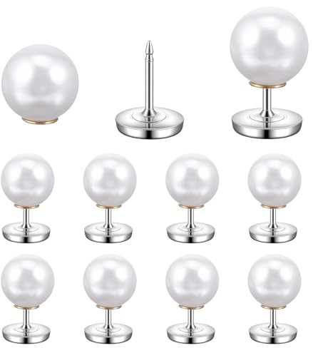 Lnngub 10 Sets Pearl Buttons No Sew Button Removable Pearls Brooch Pins Fixed Pins Reusable Pearl Buttons for Clothes Sweater Shawl Crafts(10mm)