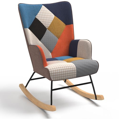 IDMarket - Poltrona scandinava IVAR in tessuto patchwork a dondolo multicolore