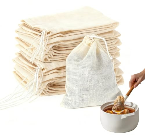 60 Pcs Muslin Bags,10 * 8cm Cotton Muslin Drawstring Bags,Resuable Small Mesh Bag,Spice Bags for Cooking,Soaking Medicinal Liquor, Tea Coffee Filter, DIY Carft Spices Storage