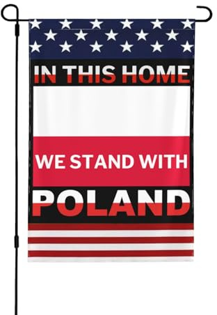 Dans cette maison, nous soutenons la Pologne. Drapeau de jardin « Que Dieu bénisse la Pologne ». Drapeau de jardin gratuit, double format (32 x 46 cm), décoration extérieure pour la maison.