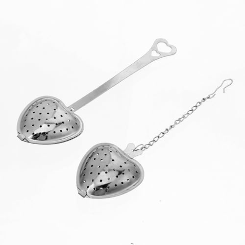 Mabor 2Pcs Loose Tea Infusers Spoon, Stainless Steel Heart Shaped Tea Strainers Steeper Diffuser Filter Fine Mesh Strainer Spoon, Long Grip