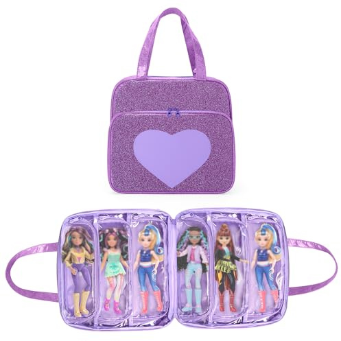 LoDrid Doll Case Compatible with Unicorn Academy 9.5-inch Dolls with 6 Transparent Pockets, Storage Tote Bag with Front Pocket and Handle, Purple, Bag Only