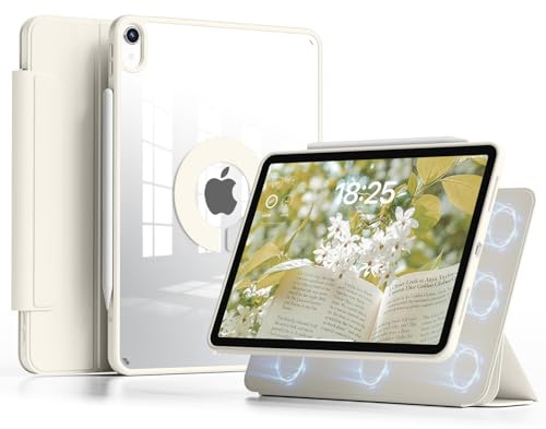 JKSML Case for iPad Air 11 inch M4/M3/M2 (2026/2025/2024) & iPad Air 5th/4th Generation 10.9 inch (2022/2020), Hybrid Case with Pencil Holder | Removable Magnetic Cover | Clear Back (White Cream)