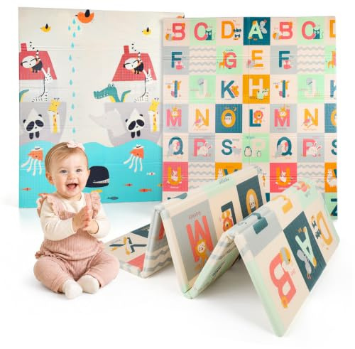 Dripex Krabbelmatte Baby Faltbar 200x180x1 cm Kinder Spielmatte BPA-frei | Groß Spieldecke Rutschfeste Krabbeldecke Wendbar Tragbar & Wasserdicht für Kinderzimmer Wohnzimmer (ab 0 Monate)