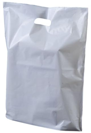 Plastic Carrier Bags 100 White with Handles | Patch Handle Carrier Bags | Large Size 18 x 15 x 3 for Shopping Groceries Gift Boutique Supermarket Cash N Carry Business Market Stall