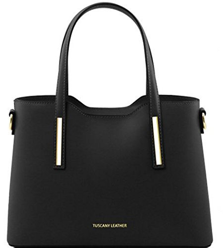 Tuscany Leather Olimpia - Borsa shopper in pelle Ruga - Misura piccola - TL141521 (Nero)