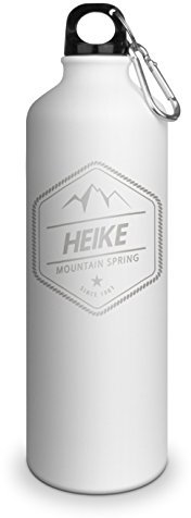 Trinkflasche mit Namen Heike - graviert mit Adventure Layout, Aluminiumflasche mit Gravur, Sportflasche - matt weiß