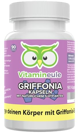 5-HTP Kapseln - hochdosiert 100 mg - aus Griffonia | Produktion in Deutschland - bioaktiv & vegan - laborgeprüft & ohne Zusatzstoffe - 5-Hydroxytryptophan - Vitamineule®