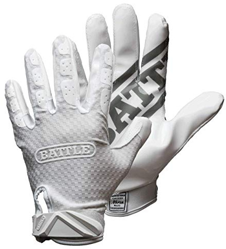 Battle Sports Triple Threat Wide Receiver Gloves, White, Adult Medium