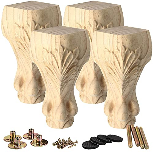 La Vane 25cm Europäische handgeschnitzt Massivholz Möbelfüße 4 Stück | Klassisch Naturholz Geschnitzte, 100kg/Fuß. Für Sofa Bett Schrank Couchtisch. Inkl. Reservezubehör. Für erfahrene Heimwerker