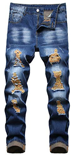 Qimyum Rivna och slitna jeans för herr, smal passform, denimbyxor med raka ben, 54