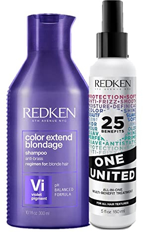 Redken | Color Extend Blondage Shampoo für blondes und blondiertes Haar & One United Multi-Benefit-Treatment, Shampoo 300 ml & Pflege-Spray 150 ml