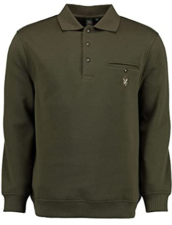 OS Trachten Herren Sweatshirt Pullover Jagdsweatshirt mit Liegekragen Rizapa, Größe:L, Farbe:Oliv