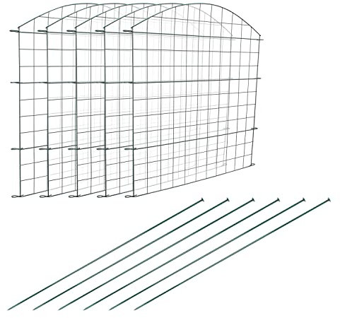 SWANEW Teichzaun,steckzaun,Gartenzaun Metall,Freigehege,Zaun,Gitterzaun,gehege kaninchen,zaun für hunde, Zaun Teich 11tlg 5 Zaunelemente und 6 Befestigungsstäben (Oberbogen)