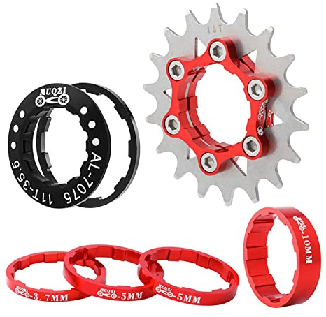 Perfeclan Lightweight 18T Single Cassette Spacers, Aluminum Alloy Sprocket Freewheel Adapter, Bike Accessories, Red