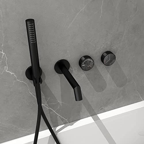 chicstyleme Unterputz Badewannenarmatur mit Handbrause, Wasserfall Dusche Heiße Und Kalte Badewanne Wasserhahn,Badewannen-Duscharmatur Zweigriff Badarmatur und Handbrausearmatur Schwarz