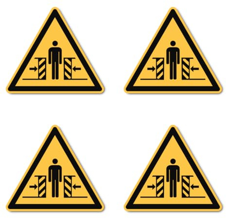 Warnung vor Quetschgefahr: W019 - DIN EN ISO 7010 / ASR A1.3 - Aufkleber: 10 cm, 4 Stück
