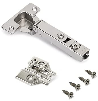 Emuca - Bisagra recta X92, cierre suave, apertura 105º, suplemento para atornillar, Níquel satinado, Lote de 20.