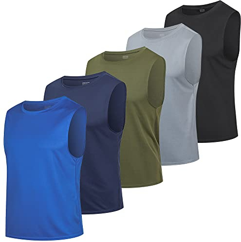 HUAKANG Paquete de 5 Camiseta sin Mangas para Hombre Gimnasio Running | Ropa Deportiva Camisetas Tirantes Prenda de Entrenamiento Tejido Transpirable