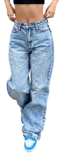 shownicer Pantalon Cargo Femme Baggy Taille Basse Y2k Aesthetic Vintage Jean Multi Poche Coupe Droite Casual Harajuku Streetwear A Bleu M