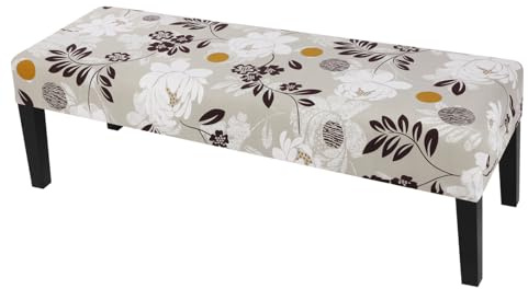 SearchI Brown Flower Stretch Dining Bench Cover, Washable, Protective, Durable Bench Seat Covers for Dining Room, Living Room, Kitchen