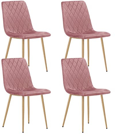 Home Collective Esszimmerstuhl Wohnzimmerstuhl Stuhl mit Velours-Sitz mit holzfarbenen Beinen ergonomisch für Wohnzimmer Büro Schlafzimmer oder Esszimmer maximale Belastung: 120 kg rosa 4er Set