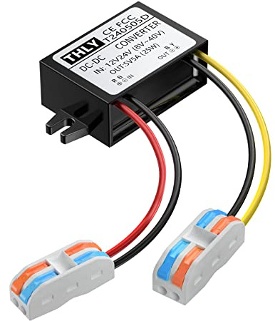 12V to 5V Step Down Converter 5A 25W with Wire Terminal Block, More safe 24V to 5V DC Converter, Buck Converter for Truck Vehicle Boat System (Accept DC 8-40V Inputs)