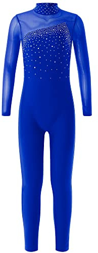 Doomiva Mädchen Patchwork Gymnastikanzug Einteiler Tanzbody Mit Strass Eiskunstlauf Anzug Ganzkörper Tanzanzug Gym Overall