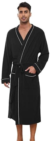 U2SKIIN Herren Bademantel Frottee 100% Baumwolle Sauna Bademantel weicher langer Bademäntel für Herren Kimono Morgenmantel Männer Nachtwäsche (Schwarz, L/XL)