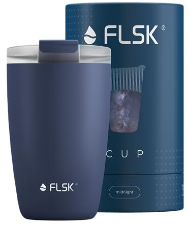 FLSK CUP Edelstahl Mehrwegbecher für unterwegs (350 ml, 500 ml) - 3 h heiß, auslaufsicher, inkl. plastikfreier Tubebox und Mikrofaser-Buddy, ideal für Reisen, Büro oder Auffüllen im Café
