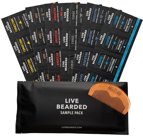 Live Bearded Beard Oil and Butter Grooming Kit Sample Pack with Comb, Bonus Gift - All-Natural Ingredients Shea, Argan, Jojoba - Growth Support - Made in the USA