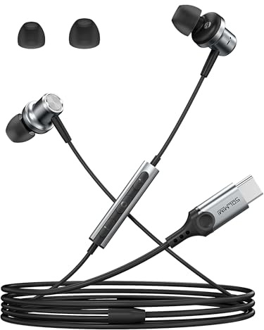 SOLMIMI USB C In Ear Kopfhörer mit Kabel Type C Kopfhörer mit Mikrofon Lautstärkeregler HiFi Sound kompatibel mit Galaxy S23 S22 S21 S20 Serie Android usw - Schwarzgrau