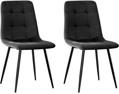 JIJIAN Esszimmerstühle 2er Set, Küchenstühle mit Samt, Schwarz | Stühle Esszimmer mit Schwarzen Metallbeinen, Bis 120 kg Belastbar, Moderne Polsterstühle für Esszimmer Wohnzimmer Küche